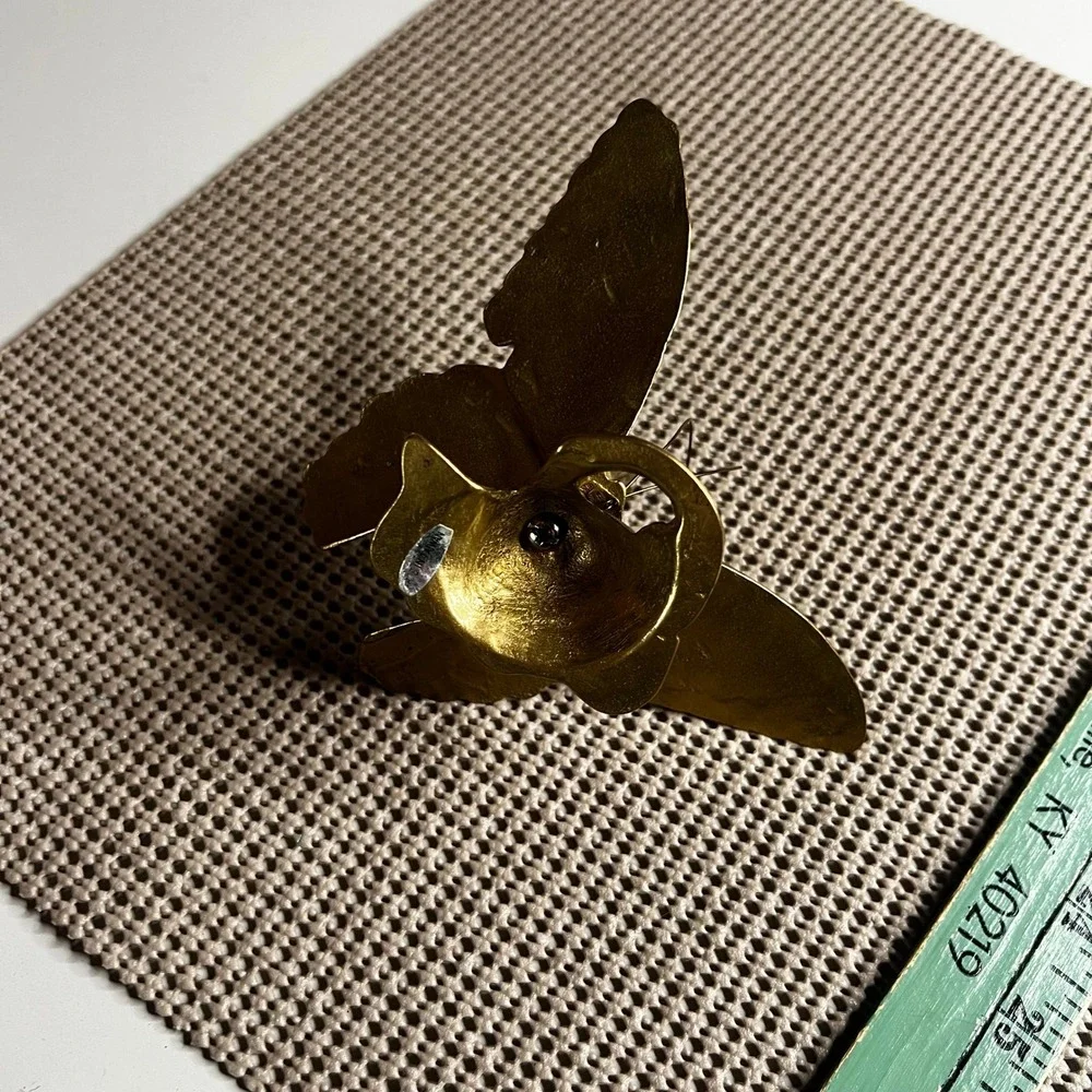 Vintage Solid Brass Butterfly Taper Candle Holder Whimsical Nature Decor